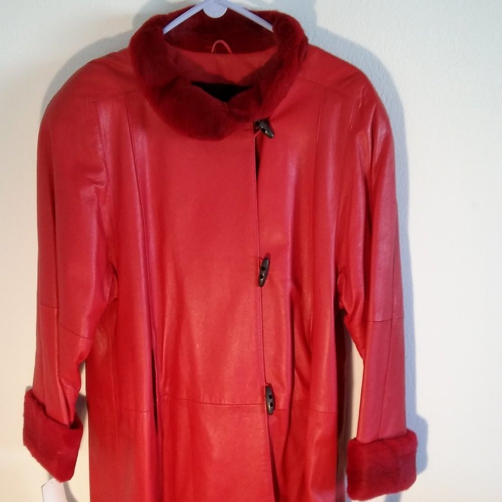 Goldner Int'l NWT Red Lamb Coat Size Small Nappa Leather Dyed Mink Vintage NEW